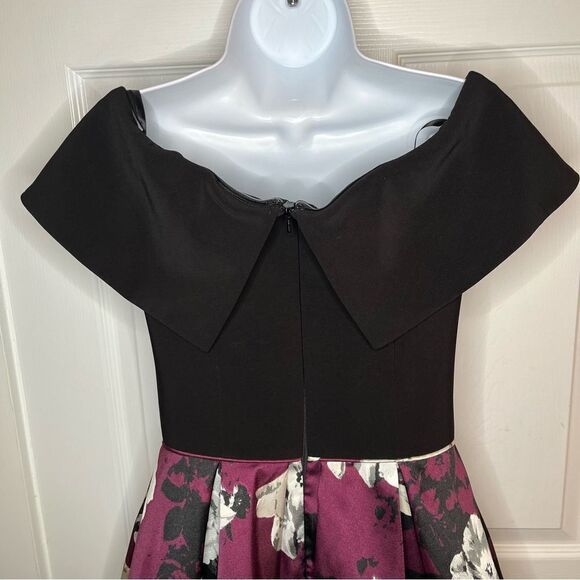 Betsy & Adam Formal Dress Off the Shoulder Fit and Flare Black Burgundy 2 - Picture 10 of 12